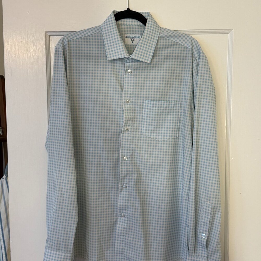 &Collar Blue and White Gingham Buttoned Shirt